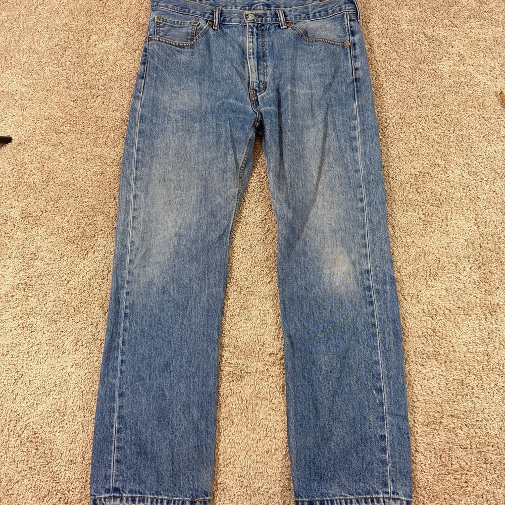 Levi's 505 Regular Fit Jeans Mens 38x32 Blue Light Wash Straight Leg Denim EUC
